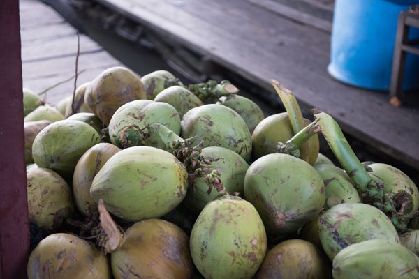 Green Coconuts Being Sold in Market