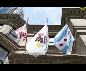 Illinois State Emblem and Chicago Flag