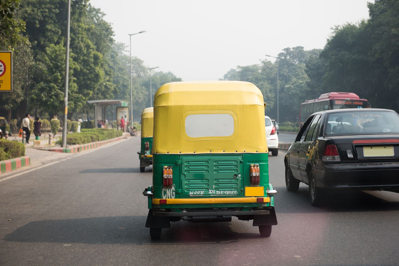 Autorickshaw on a Road in Delhi
